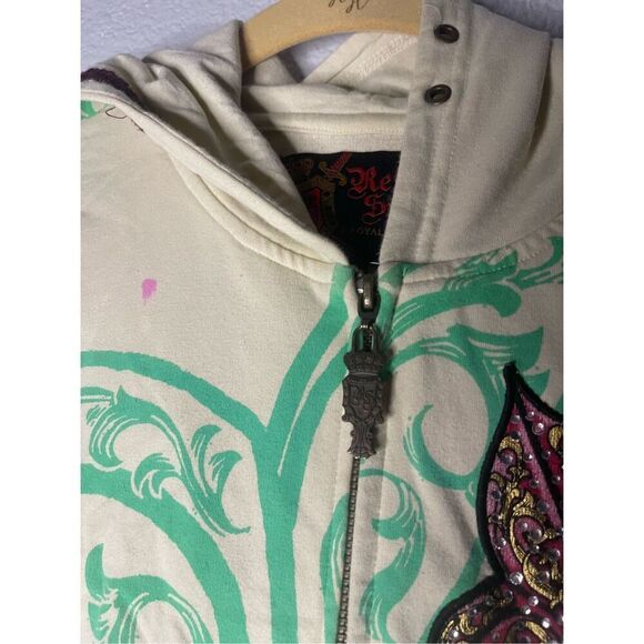 Rebel Spirit A Royal Way of Life Embroidered Rhinestones Zip Up Hoodie - Picture 4 of 8